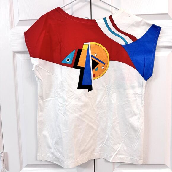 Vtg HEAD Tennis Boho T-Shirt Womens Large Cap Sleeve Graphic White Multicolor - Picture 6 of 7